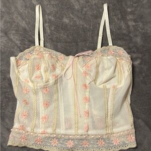 Forever 21 Cream and Pink Floral Camisole